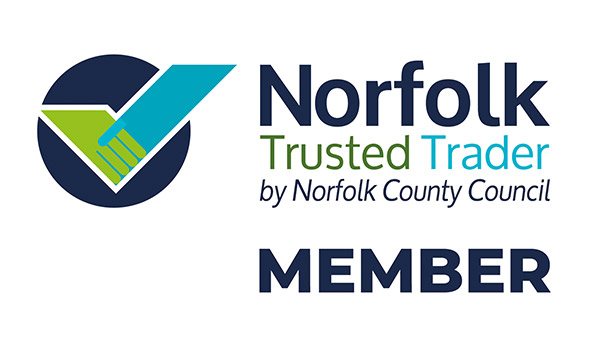 Norfolk Trusted Trader logo by Norfolk County Council, featuring a checkmark and handshake icon, with "Member" written below.
